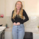 A blonde girl pulls her jeans down and pees in them. She removes the piss soaked jeans and mops the floor with them. Peeing only. Presented in 720P HD. Over 5 minutes.